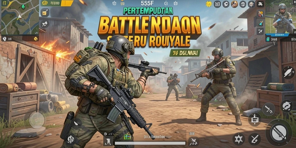 Tampilan utama gameplay seru Battle Royale di 555F.