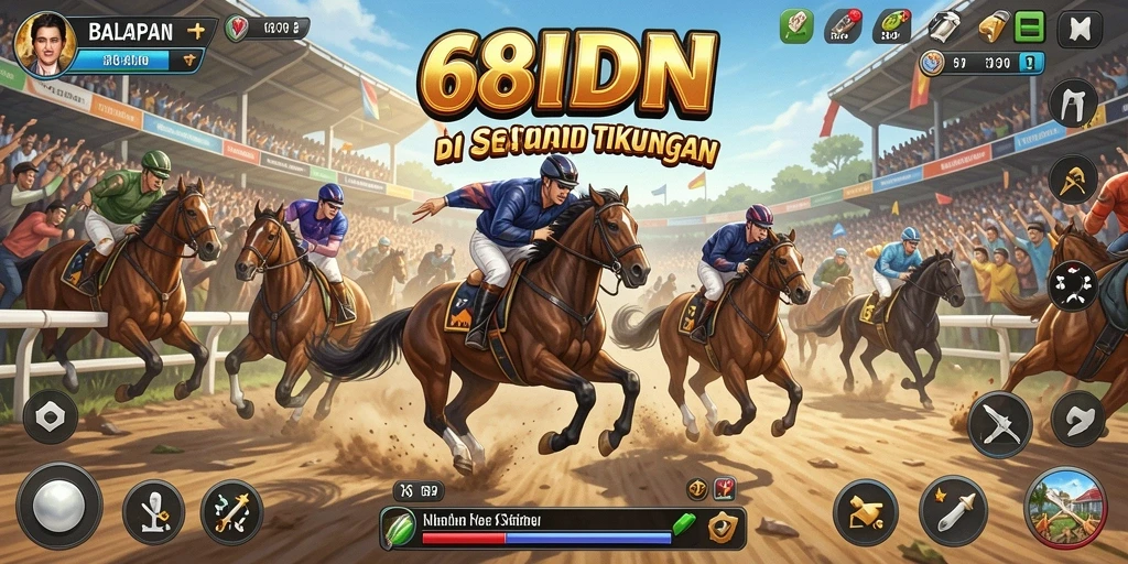 Screenshot gameplay yang menampilkan aksi balapan yang mendebarkan.