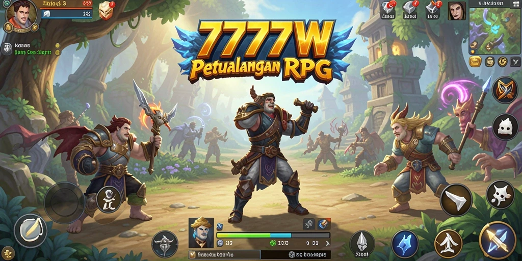 Screenshot menunjukkan aksi seru dalam gameplay RPG 7777W.