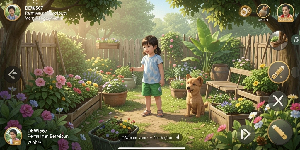 Tangkapan layar DEWI567 menunjukkan gameplay seru berkebun yang penuh warna.