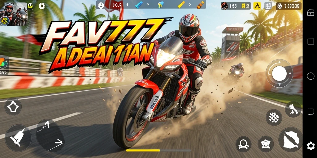 Screenshot gameplay FAV77 yang menunjukkan aksi balapan motor yang mendebarkan.