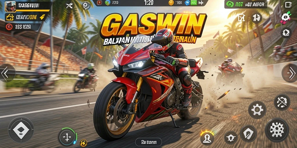 Gambaran gameplay GASWIN yang intens dan penuh aksi balapan motor.
