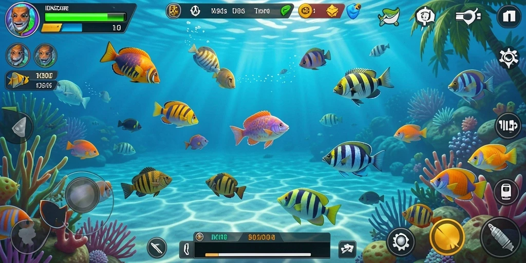 Tangkapan layar gameplay <strong>IDNSCORE</strong> menampilkan aksi seru menembak ikan.
