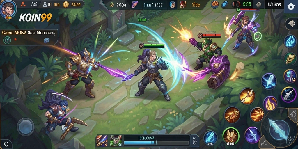 Tangkapan layar gameplay seru di KOIN99 saat pertarungan tim.