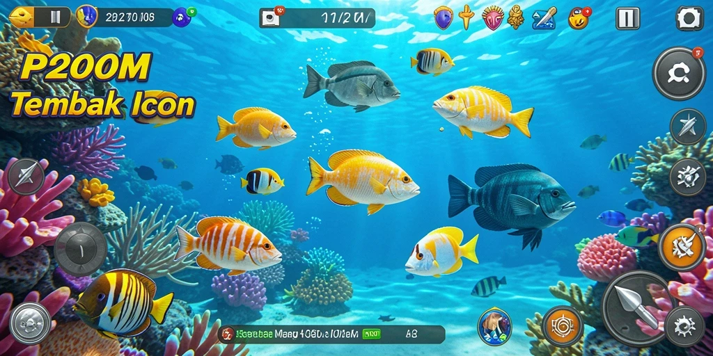 Screenshot gameplay P200M menampilkan serunya menembak ikan.