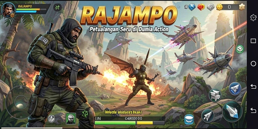 Tampilan gameplay seru di RAJAMPO, penuh aksi dan tantangan.
