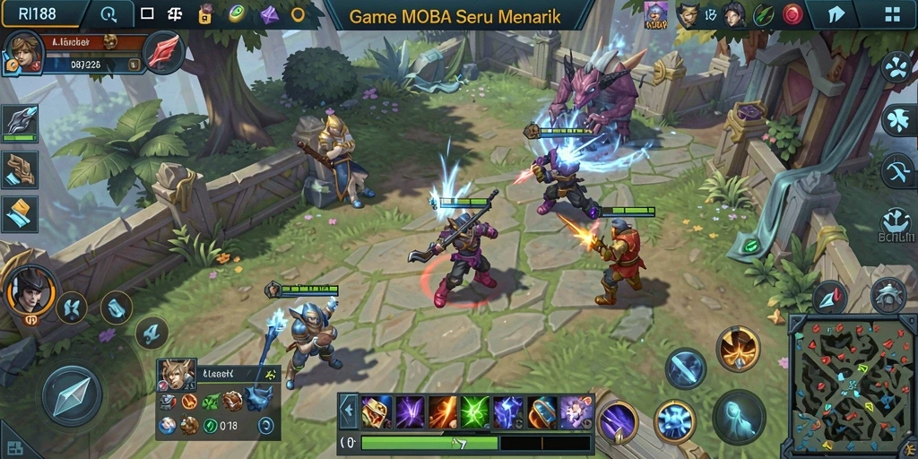 Tampilan seru gameplay di <strong>RI188</strong> dengan aksi pertempuran MOBA.