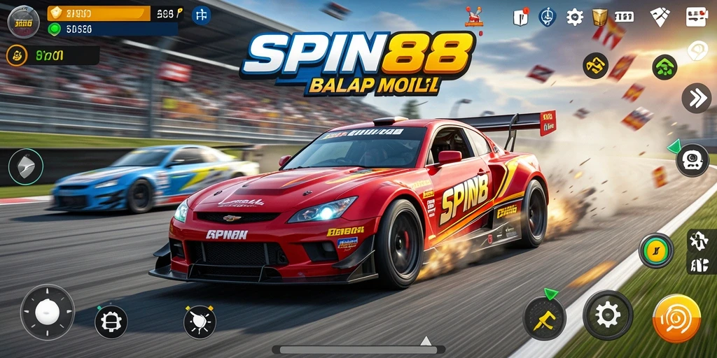 Tampilan gameplay seru dalam balap mobil SPIN88 dengan lintasan menantang.