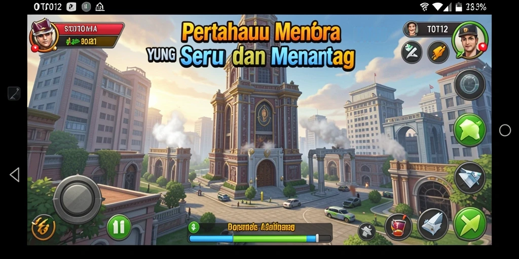 Tampilan gameplay TOTO12 dengan menara pertahanan yang strategis.