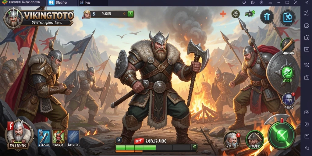 Screenshot pertarungan epik dalam VIKINGTOTO dengan karakter Viking.