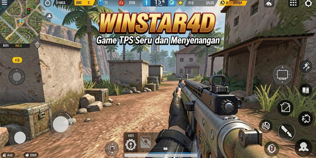 Tampilan utama gameplay WINSTAR4D dengan aksi TPS yang seru.